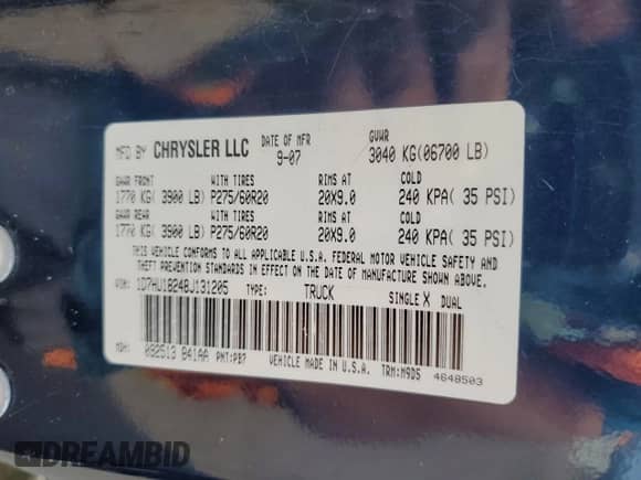 2008 Dodge 1500 ST z VIN 1D7HU18248J131205, wystawiony jako Copart lot #53840805 z przebiegiem 163 125 mil mil oraz Nie do naprawy • Non repairable. Historia ofert i sprzedaży dostępna na DreamBid. Obrazek 12.