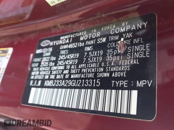 2016 Hyundai Tucson Limited z VIN KM8J33A29GU213315, wystawiony jako IAAI lot #42397736 z przebiegiem 50 904 mil mil oraz . Historia ofert i sprzedaży dostępna na DreamBid. Obrazek 9.