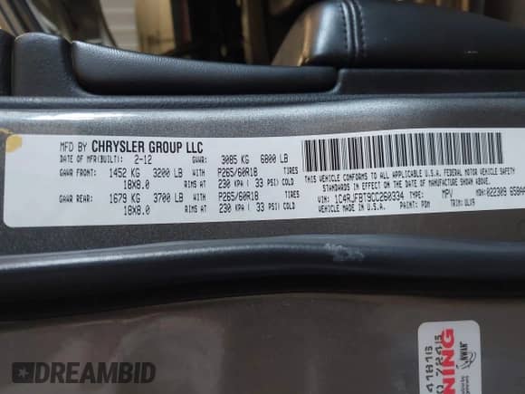 2012 Jeep Grand Cherokee Limited z VIN 1C4RJFBT9CC260334, wystawiony jako IAAI lot #42980030 z przebiegiem 186 641 mil mil oraz . Historia ofert i sprzedaży dostępna na DreamBid. Obrazek 9.