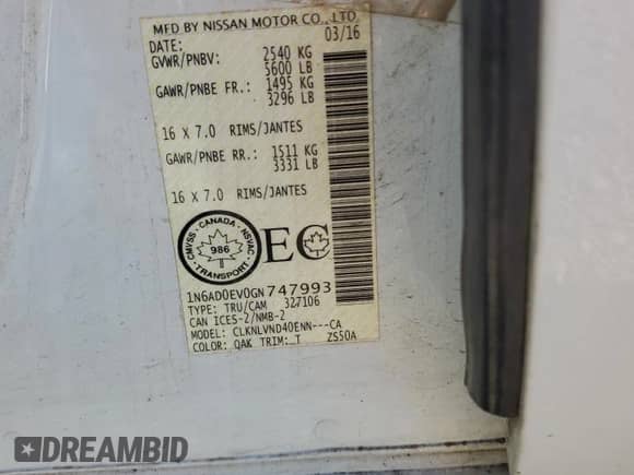 2016 Nissan Frontier S с VIN 1N6AD0EV0GN747993, выставлен на аукционе Copart как лот 85008225 с пробегом 67 270 миль миль и Списание • Salvage title. История ставок и продаж доступна на DreamBid. Изображение 12.