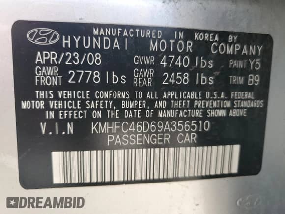 2009 Hyundai Azera GLS z VIN KMHFC46D69A356510, wystawiony jako Copart lot #52024545 z przebiegiem 77 101 mil mil oraz Szkoda całkowita • Salvage title. Historia ofert i sprzedaży dostępna na DreamBid. Obrazek 12.