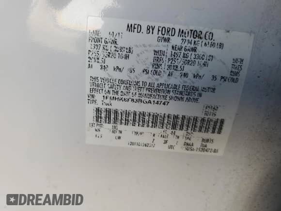 2011 Ford Explorer Limited with VIN 1FMHK8F83BGA14747, listed as a Copart auction lot 82643665 with 180,309 mi miles and Clean title. Bid and sale history available at DreamBid. Image 13.