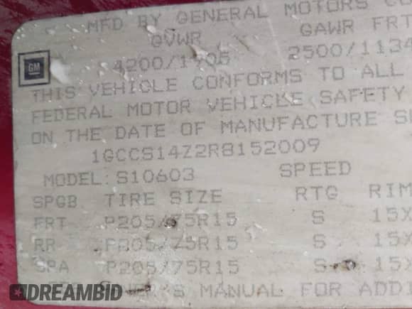 1994 Chevrolet S-10 с VIN 1GCCS14Z2R8152009, выставлен на аукционе IAAI как лот 42389447 с пробегом 220 731 миль миль и . История ставок и продаж доступна на DreamBid. Изображение 9.