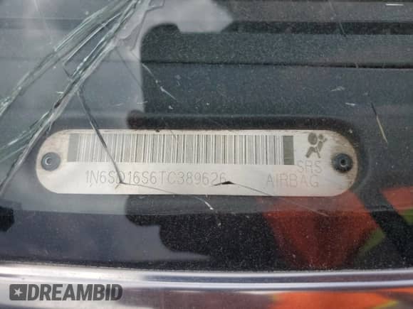 1996 Nissan Frontier XE with VIN 1N6SD16S6TC389626, listed as a Copart auction lot 59312595 with 210,292 mi miles and Salvage title. Bid and sale history available at DreamBid. Image 13.