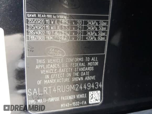 2021 Land Rover Discovery с VIN SALRT4RU9M2449434, выставлен на аукционе Copart как лот 69188934 с пробегом Не указан миль и Списание • Salvage title. История ставок и продаж доступна на DreamBid. Изображение 13.