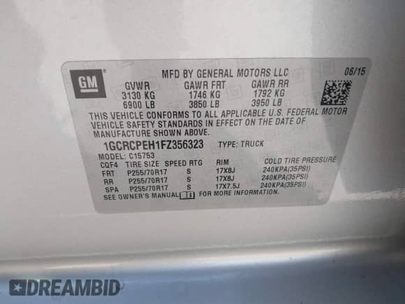 2015 Chevrolet Silverado 1500 Work Truck с VIN 1GCRCPEH1FZ356323, выставлен на аукционе IAAI как лот 43128197 с пробегом 159 030 миль миль и . История ставок и продаж доступна на DreamBid. Изображение 9.