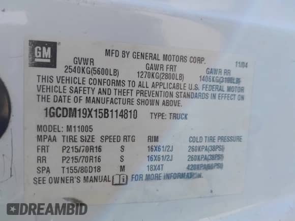 2005 Chevrolet Astro Cargo z VIN 1GCDM19X15B114810, wystawiony jako IAAI lot #42316144 z przebiegiem Nie podano mil oraz . Historia ofert i sprzedaży dostępna na DreamBid. Obrazek 9.