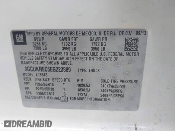 2014 Chevrolet Silverado 1500 LT с VIN 3GCUKREC6EG223889, выставлен на аукционе IAAI как лот 42525774 с пробегом 240 777 миль миль и . История ставок и продаж доступна на DreamBid. Изображение 9.