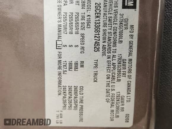 2008 Chevrolet Silverado 1500 2LT с VIN 2GCEK133681274525, выставлен на аукционе Copart как лот 81090505 с пробегом 189 705 миль миль и Списание • Salvage title. История ставок и продаж доступна на DreamBid. Изображение 12.