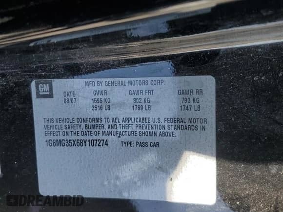 2008 Saturn Sky Red Line with VIN 1G8MG35X68Y107274, listed as a Copart auction lot 69476515 with 97,196 mi miles and Salvage title. Bid and sale history available at DreamBid. Image 13.