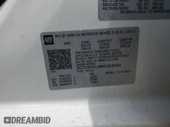 2021 GMC Sierra 1500 Denali z VIN 3GTU9FEL0MG316304, wystawiony jako Copart lot #64649505 z przebiegiem 35 167 mil mil oraz Szkoda całkowita • Salvage title. Historia ofert i sprzedaży dostępna na DreamBid. Obrazek 12.