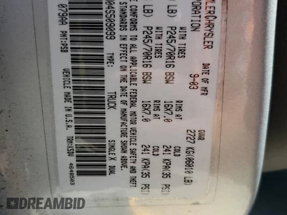 2004 Dodge Dakota SLT with VIN 1D7HL48N04S509099, listed as a Copart auction lot 68092185 with 154,582 mi miles and Clean title. Bid and sale history available at DreamBid. Image 12.