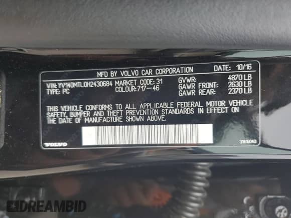 2017 Volvo S60 Dynamic с VIN YV140MTL0H2430684, выставлен на аукционе Copart как лот 81519435 с пробегом 76 860 миль миль и Списание • Salvage title. История ставок и продаж доступна на DreamBid. Изображение 12.