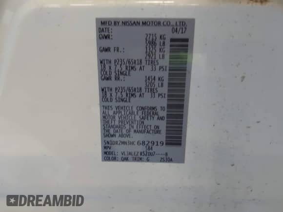 2017 Nissan Pathfinder Platinum с VIN 5N1DR2MN3HC682919, выставлен на аукционе IAAI как лот 42397164 с пробегом 126 762 миль миль и . История ставок и продаж доступна на DreamBid. Изображение 9.