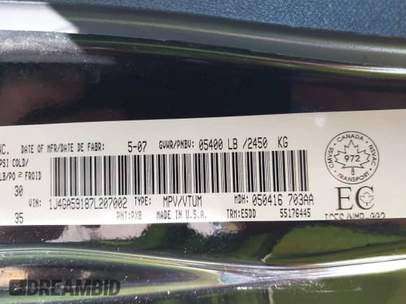 2007 Jeep Wrangler Unlimited Sahara с VIN 1J4GA59187L207002, выставлен на аукционе IAAI как лот 43455938 с пробегом 163 987 миль миль и . История ставок и продаж доступна на DreamBid. Изображение 9.