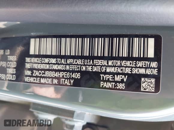 2017 Jeep Renegade Latitude with VIN ZACCJBBB4HPE61406, listed as a IAAI auction lot 42956975 with 116,819 mi miles and . Bid and sale history available at DreamBid. Image 9.