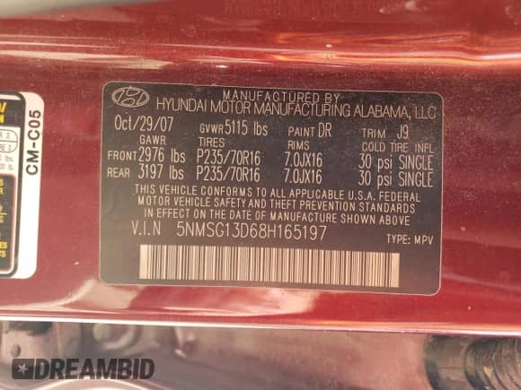 2008 Hyundai Santa Fe GLS z VIN 5NMSG13D68H165197, wystawiony jako Copart lot #69518424 z przebiegiem 251 848 mil mil oraz Szkoda całkowita • Salvage title. Historia ofert i sprzedaży dostępna na DreamBid. Obrazek 14.