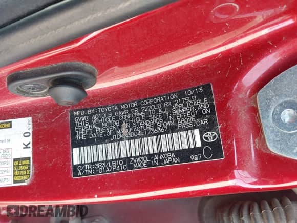 2014 Toyota Prius Four with VIN JTDKN3DU4E1736367, listed as a IAAI auction lot 43219963 with 243,680 mi miles and . Bid and sale history available at DreamBid. Image 9.