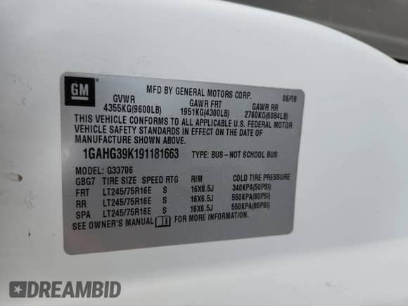 2009 Chevrolet Express Passenger с VIN 1GAHG39K191181663, выставлен на аукционе Copart как лот 81134355 с пробегом 39 481 миль миль и Чистый • Clean title. История ставок и продаж доступна на DreamBid. Изображение 14.