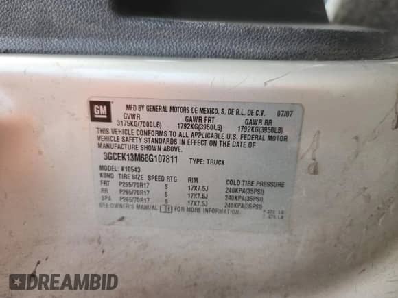 2008 Chevrolet Silverado 1500 1LT с VIN 3GCEK13M68G107811, выставлен на аукционе Copart как лот 89641195 с пробегом 184 196 миль миль и Списание • Salvage title. История ставок и продаж доступна на DreamBid. Изображение 12.