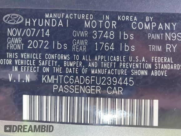 2015 Hyundai Veloster with VIN KMHTC6AD6FU239445, listed as a IAAI auction lot 42757675 with 114,509 mi miles and . Bid and sale history available at DreamBid. Image 9.