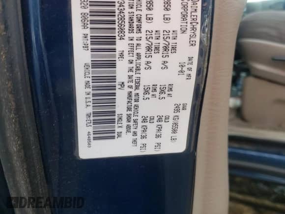 2002 Dodge Caravan с VIN 1B8GP34342B560834, выставлен на аукционе Copart как лот 85015714 с пробегом 218 308 миль миль и Списание • Salvage title. История ставок и продаж доступна на DreamBid. Изображение 13.