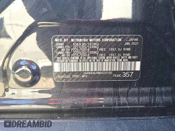 2021 Mitsubishi Outlander ES z VIN JA4ARUAU5MU020160, wystawiony jako Copart lot #85845615 z przebiegiem 83 925 mil mil oraz Czysty tytuł • Clean title. Historia ofert i sprzedaży dostępna na DreamBid. Obrazek 13.