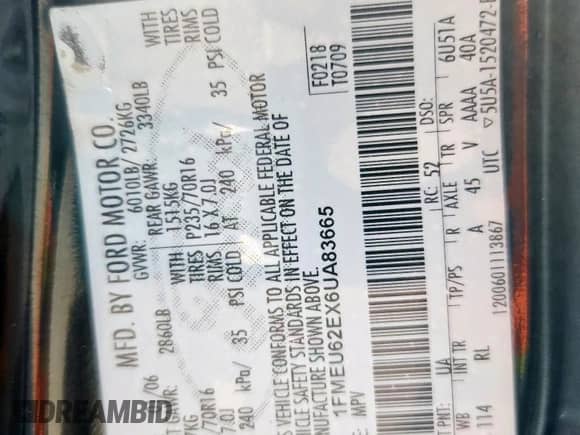 2006 Ford Explorer XLS with VIN 1FMEU62EX6UA83665, listed as a Copart auction lot 70061415 with 201,116 mi miles and Salvage title. Bid and sale history available at DreamBid. Image 13.