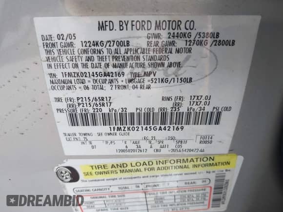 2005 Ford Freestyle SEL с VIN 1FMZK02145GA42169, выставлен на аукционе IAAI как лот 42983965 с пробегом Не указан миль и . История ставок и продаж доступна на DreamBid. Изображение 9.