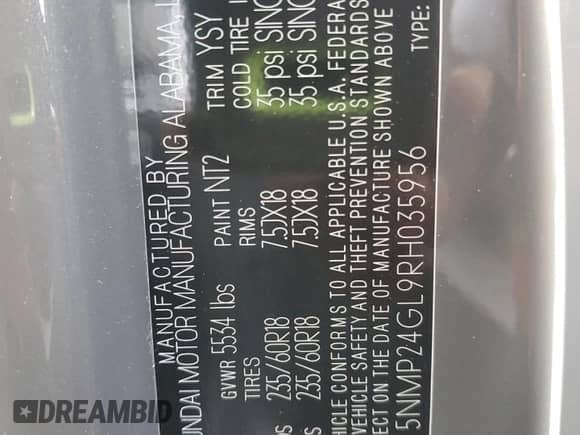 2024 Hyundai Santa Fe SEL with VIN 5NMP24GL9RH035956, listed as a Copart auction lot 69497435 with 25,047 mi miles and Salvage title. Bid and sale history available at DreamBid. Image 13.