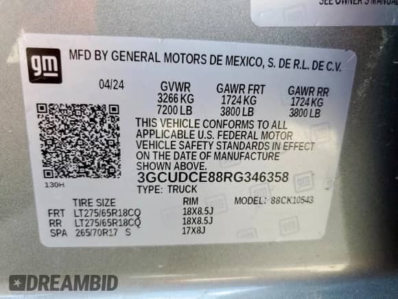 2024 Chevrolet Silverado 1500 Custom Trail Boss z VIN 3GCUDCE88RG346358, wystawiony jako Copart lot #62258825 z przebiegiem Nie podano mil oraz Szkoda całkowita • Salvage title. Historia ofert i sprzedaży dostępna na DreamBid. Obrazek 13.