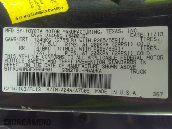 2014 Toyota Tacoma PreRunner with VIN 5TFKU4HN8EX004901, listed as a IAAI auction lot 42463733 with Not provided miles and . Bid and sale history available at DreamBid. Image 9.