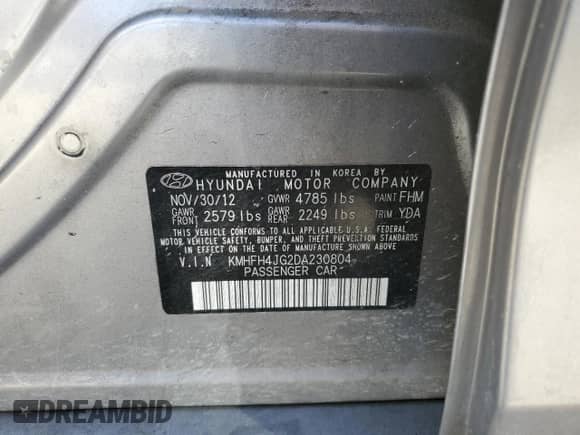 2013 Hyundai Azera с VIN KMHFH4JG2DA230804, выставлен на аукционе Copart как лот 78194514 с пробегом 155 660 миль миль и Чистый • Clean title. История ставок и продаж доступна на DreamBid. Изображение 12.