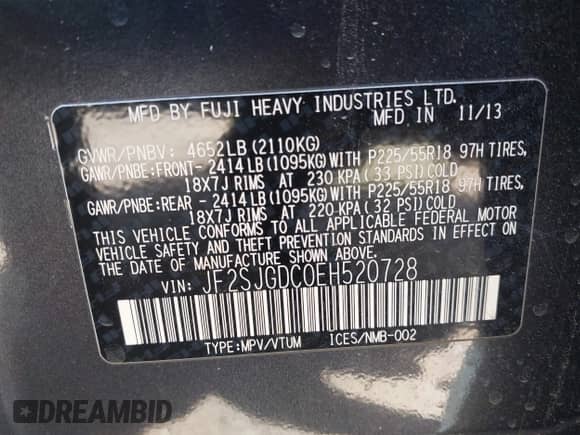 2014 Subaru Forester XT Premium with VIN JF2SJGDC0EH520728, listed as a IAAI auction lot 43336202 with 165,577 mi miles and . Bid and sale history available at DreamBid. Image 9.