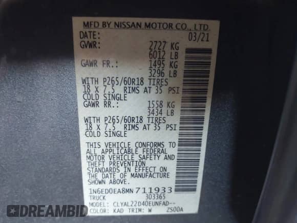 2021 Nissan Frontier SV с VIN 1N6ED0EA8MN711933, выставлен на аукционе IAAI как лот 42843074 с пробегом 60 646 миль миль и . История ставок и продаж доступна на DreamBid. Изображение 9.