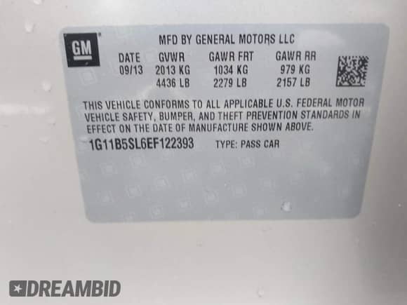 2014 Chevrolet Malibu LS с VIN 1G11B5SL6EF122393, выставлен на аукционе IAAI как лот 43302754 с пробегом 151 594 миль миль и . История ставок и продаж доступна на DreamBid. Изображение 9.