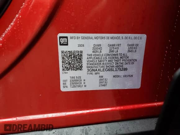 2025 Chevrolet Equinox FWD RS с VIN 3GNAXLEG6SL175289, выставлен на аукционе Copart как лот 51214525 с пробегом 910 миль миль и Списание • Salvage title. История ставок и продаж доступна на DreamBid. Изображение 12.