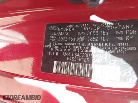 2013 Hyundai Veloster Turbo с VIN KMHTC6AE2DU164913, выставлен на аукционе IAAI как лот 43360263 с пробегом 166 585 миль миль и . История ставок и продаж доступна на DreamBid. Изображение 9.