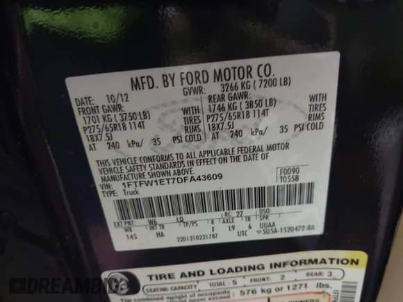 2013 Ford F-150 XL с VIN 1FTFW1ET7DFA43609, выставлен на аукционе IAAI как лот 43479160 с пробегом 230 659 миль миль и . История ставок и продаж доступна на DreamBid. Изображение 9.