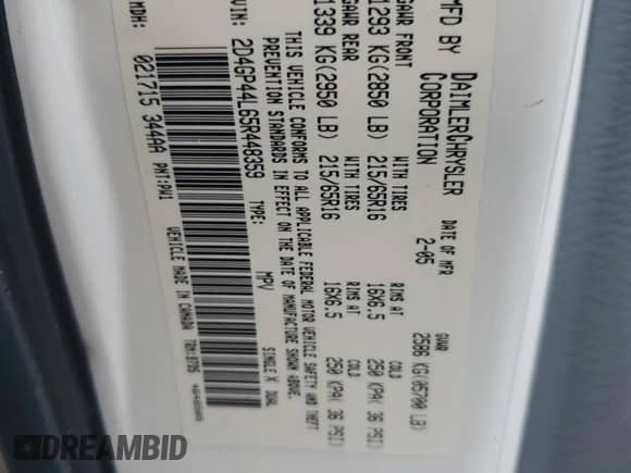 2005 Dodge Caravan SXT с VIN 2D4GP44L65R448359, выставлен на аукционе Copart как лот 69009715 с пробегом 157 079 миль миль и Списание • Salvage title. История ставок и продаж доступна на DreamBid. Изображение 13.