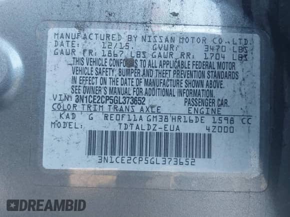 2016 Nissan Note S with VIN 3N1CE2CP5GL373652, listed as a IAAI auction lot 43499878 with 178,755 mi miles and . Bid and sale history available at DreamBid. Image 9.