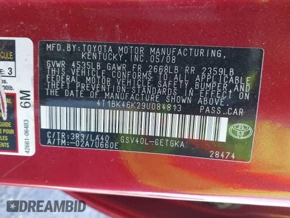 2009 Toyota Camry LE с VIN 4T1BK46K29U084813, выставлен на аукционе IAAI как лот 43559855 с пробегом 230 066 миль миль и . История ставок и продаж доступна на DreamBid. Изображение 9.