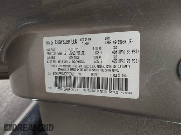 2008 Dodge 2500 SLT с VIN 3D7KS28A68G176642, выставлен на аукционе IAAI как лот 42309414 с пробегом Не указан миль и . История ставок и продаж доступна на DreamBid. Изображение 9.