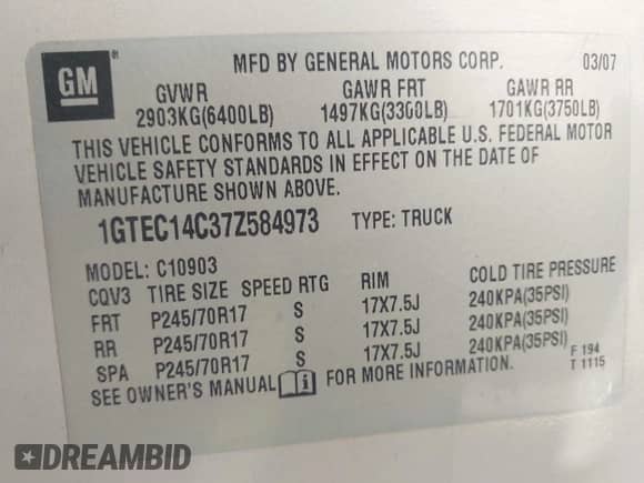 2007 GMC Sierra 1500 Work Truck с VIN 1GTEC14C37Z584973, выставлен на аукционе IAAI как лот 42943433 с пробегом 181 144 миль миль и . История ставок и продаж доступна на DreamBid. Изображение 9.