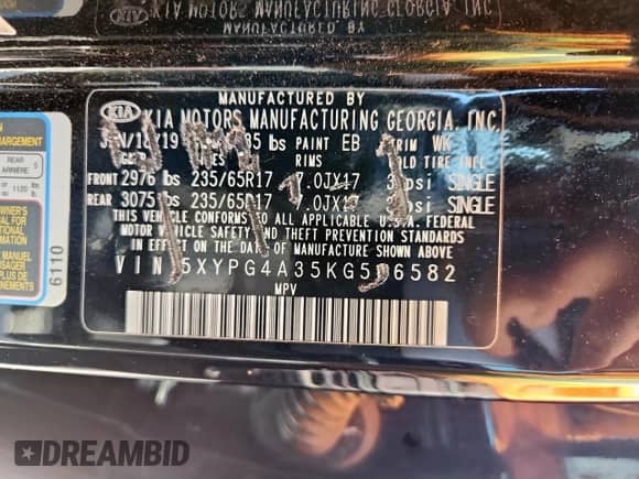 2019 Kia Sorento L with VIN 5XYPG4A35KG566582, listed as a Copart auction lot 81931535 with 64,508 mi miles and Salvage title. Bid and sale history available at DreamBid. Image 13.