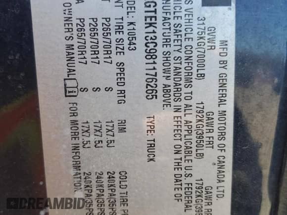 2008 GMC Sierra 1500 SL with VIN 2GTEK13C981176265, listed as a Copart auction lot 48805925 with 251,454 mi miles and Salvage title. Bid and sale history available at DreamBid. Image 14.