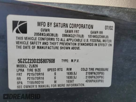 2003 Saturn VUE с VIN 5GZCZ23D23S807608, выставлен на аукционе Copart как лот 65579375 с пробегом 289 471 миль миль и Чистый • Clean title. История ставок и продаж доступна на DreamBid. Изображение 13.