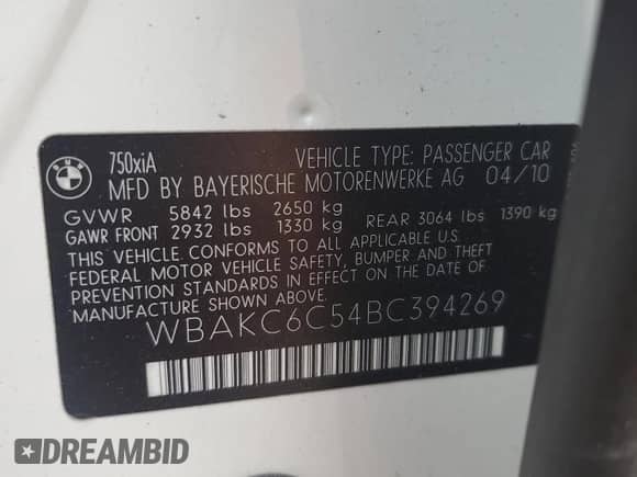 2011 BMW 7 Series 750i xDrive с VIN WBAKC6C54BC394269, выставлен на аукционе Copart как лот 68053215 с пробегом 127 419 миль миль и Чистый • Clean title. История ставок и продаж доступна на DreamBid. Изображение 12.