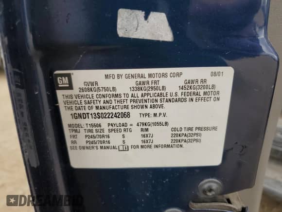 2002 Chevrolet TrailBlazer LS with VIN 1GNDT13S022242068, listed as a Copart auction lot 47485035 with 217,407 mi miles and Salvage title. Bid and sale history available at DreamBid. Image 13.