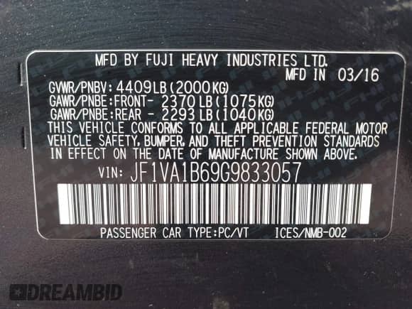 2016 Subaru WRX с VIN JF1VA1B69G9833057, выставлен на аукционе IAAI как лот 42768556 с пробегом 231 495 миль миль и . История ставок и продаж доступна на DreamBid. Изображение 9.